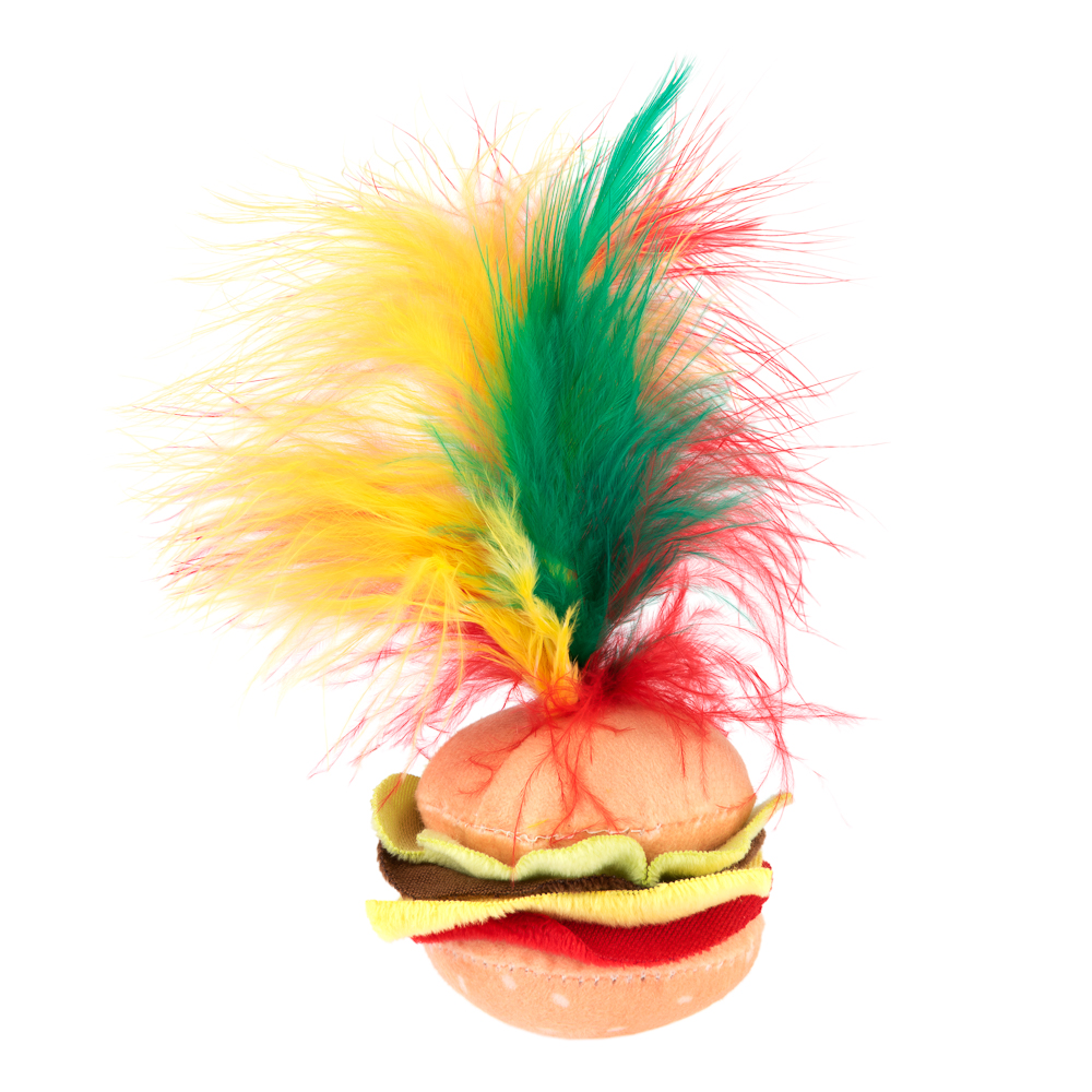 foto del prodotto gioco per gatti crinkle burger con piume 1 pz