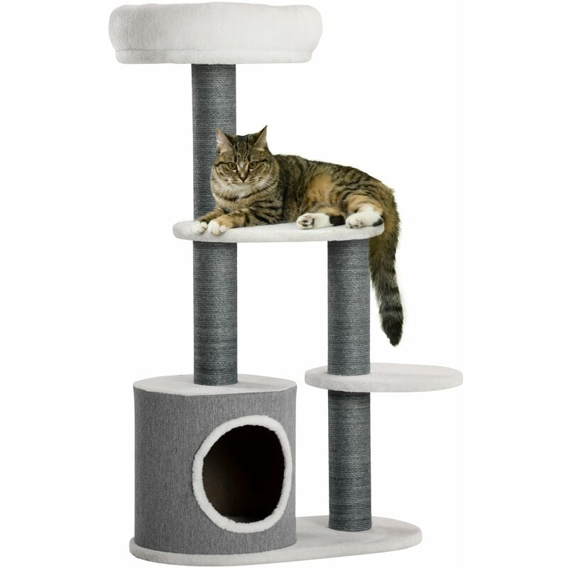 foto del prodotto giordanoshop albero tiragraffi 55,5x30,5x98 cm con letino e casetta in corda di juta grigio e bianco