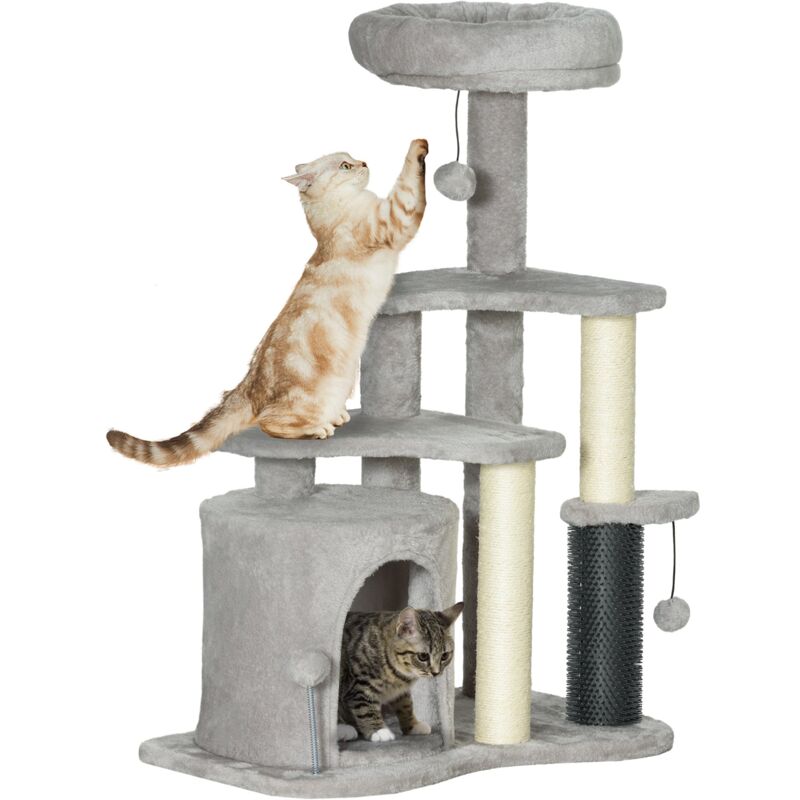 foto del prodotto giordanoshop albero tiragraffi per gatti con casetta ripiani e letto 60x39x87 cm in peluche e sisal grigio