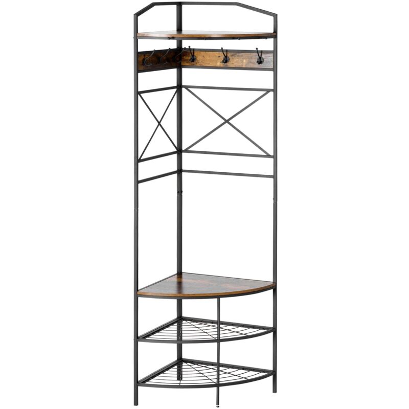 foto del prodotto giordanoshop appendiabiti angolare da terra 50x50x183 cm in legno e acciaio con panca e scarpiera marrone