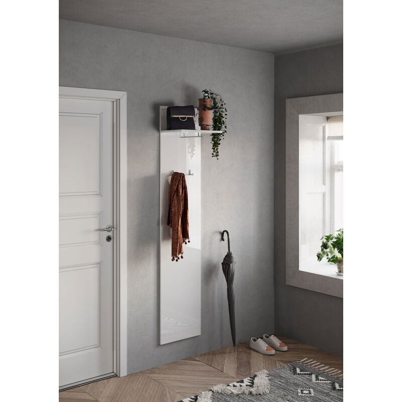 foto del prodotto giordanoshop appendiabiti da parete con mensola asta e ganci 40x28x184 cm frame bianco lucido