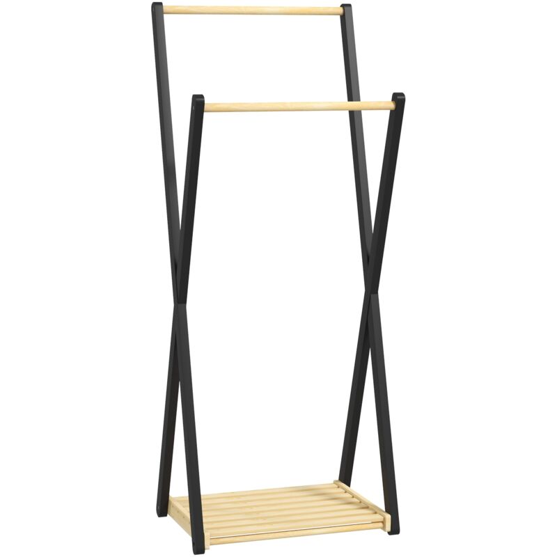 foto del prodotto giordanoshop appendiabiti da terra con 2 barre e ripiano inferiore design moderno 61x45x152 cm in legno