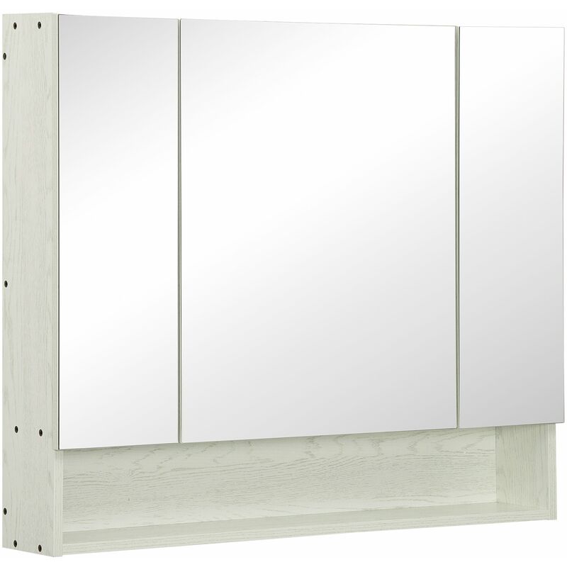 foto del prodotto giordanoshop armadietto a specchio per bagno con ripiani regolabili 3 porte e mensola 90x15x75 cm bianco