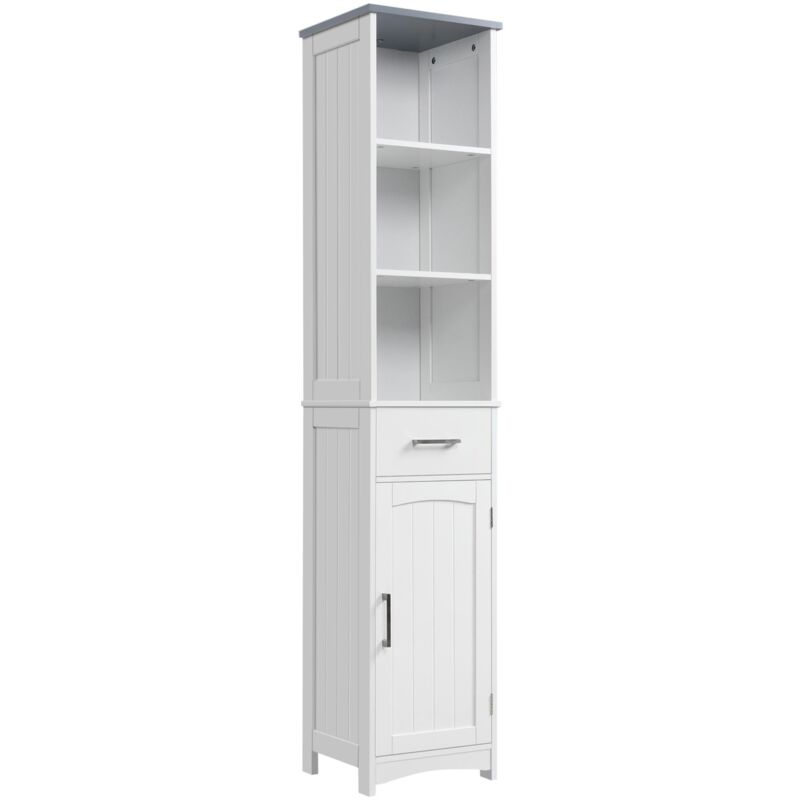 foto del prodotto giordanoshop armadietto bagno alto 3 ripiani 1 cassetto 1 anta 34x30x163 cm in mdf bianco