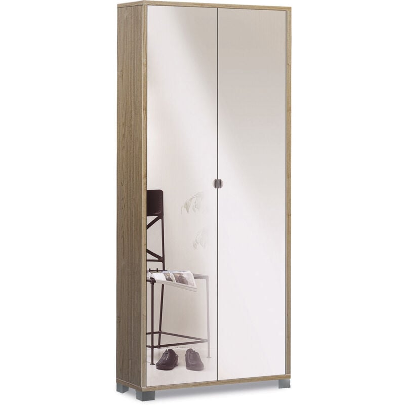 foto del prodotto giordanoshop armadio multiuso 2 ante con specchio 83x190x29 cm noce stelvio