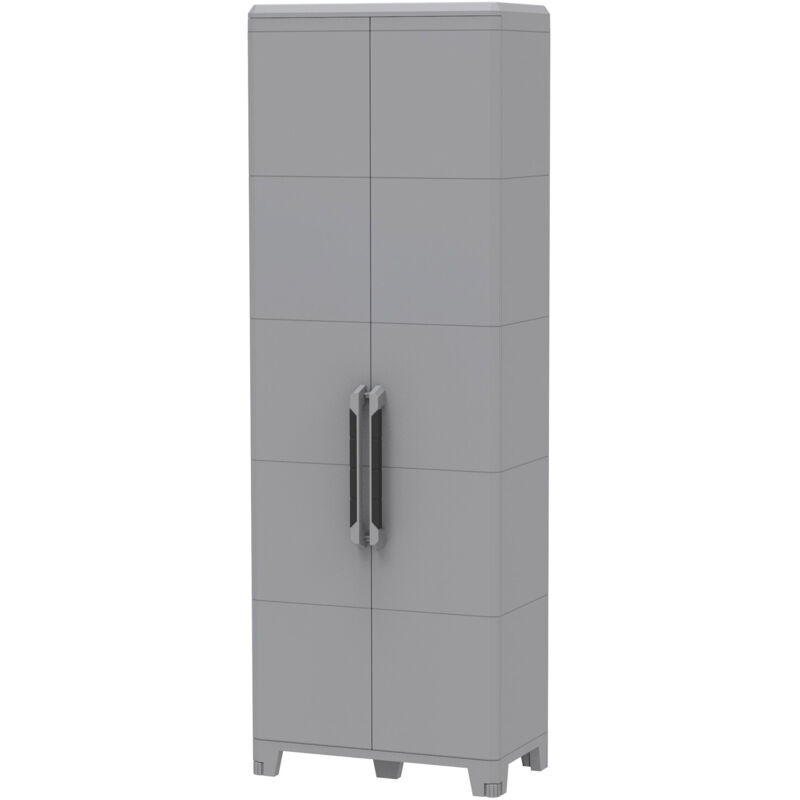 foto del prodotto giordanoshop armadio portascope modulare da esterno 78x43,6x225,8 cm 2 ante 5 ripiani in polipropilene transforming grigio e nero