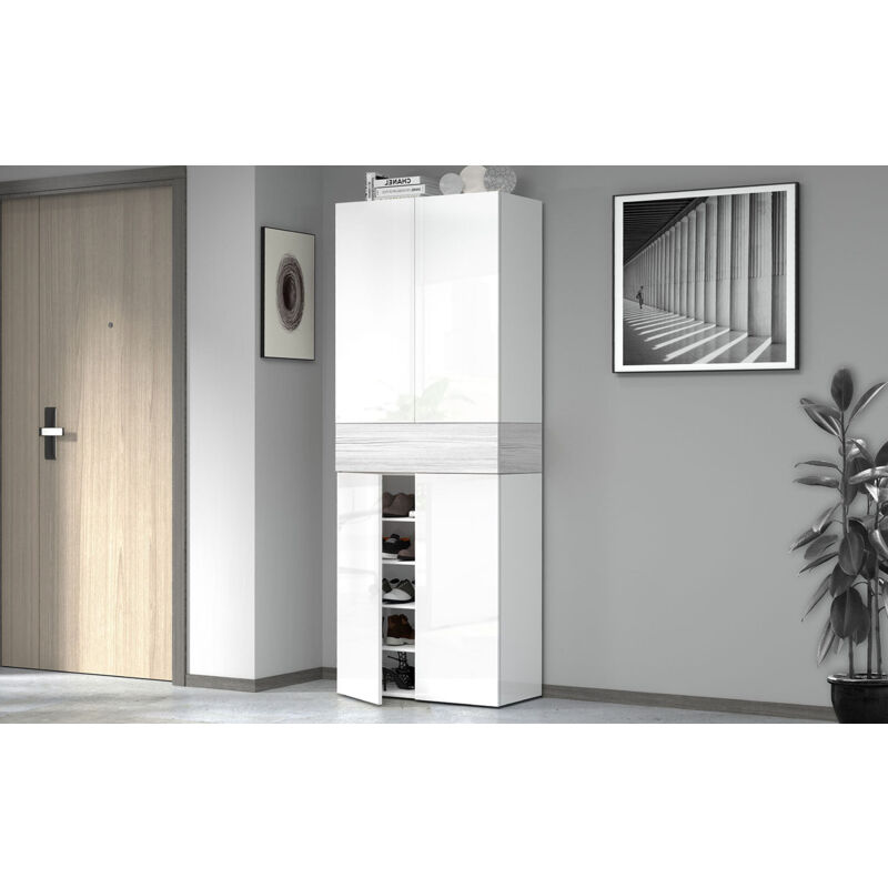 foto del prodotto giordanoshop armadio scarpiera 4 ante e 1 ripiano a ribalta 76x35x200 cm savona 4a 1r bianco opaco larice bianco