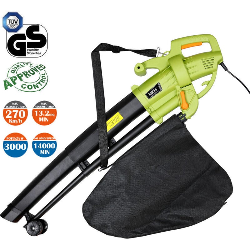foto del prodotto giordanoshop aspiratore per foglie trituratore e soffiatore elettrico 3000w aspirafoglie 3in1