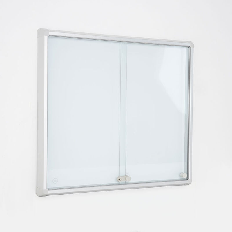 foto del prodotto giordanoshop bacheca con ante scorrevoli 72x67,5x5,9 cm in alluminio fondo magnetico silver