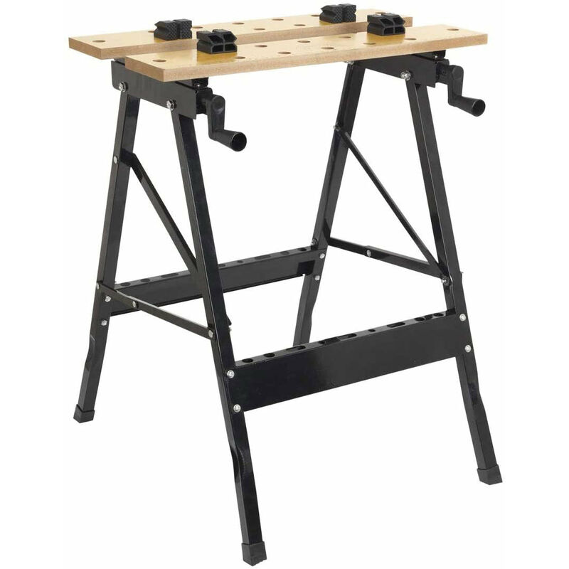 foto del prodotto giordanoshop banco da lavoro pieghevole 56x62x77 cm in acciaio con piano in legno nero