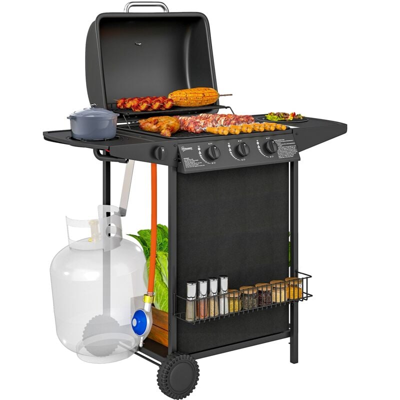 foto del prodotto giordanoshop barbecue a gas con 4 bruciatori indipendenti 108x54x97 cm coperchio con termometro nero
