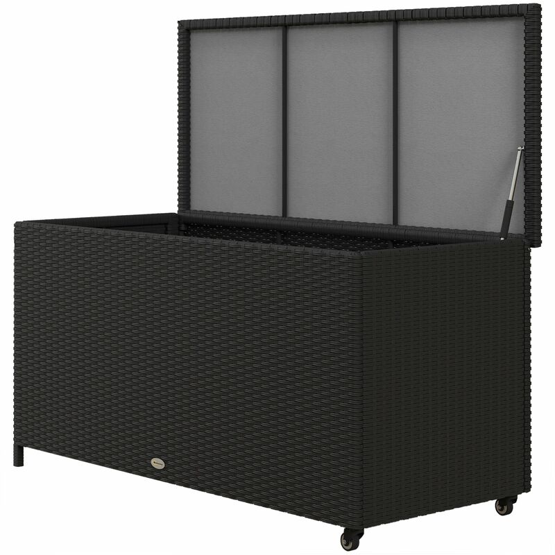 foto del prodotto giordanoshop baule da giardino con ruote 121x57x67 cm in rattan pe nero
