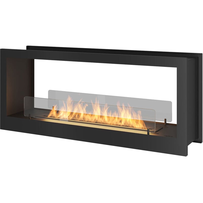 foto del prodotto giordanoshop camino a bioetanolo da incasso 120x50 cm bifacciale 2 side 1200 nero con vetro
