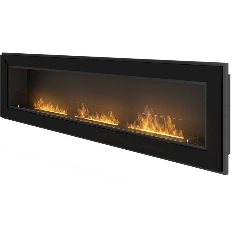 foto del prodotto giordanoshop camino a bioetanolo da parete 180x49 cm frame 1800 nero con vetro