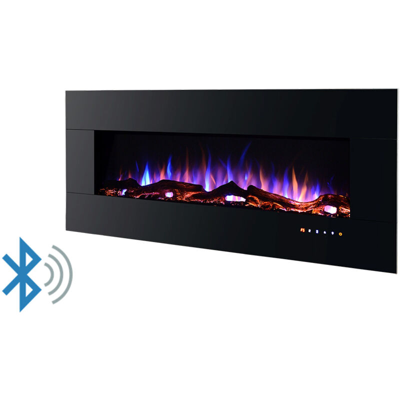 foto del prodotto giordanoshop camino elettrico da pavimento 52x127x11,5 cm effetto fiamma 1500w advance nero