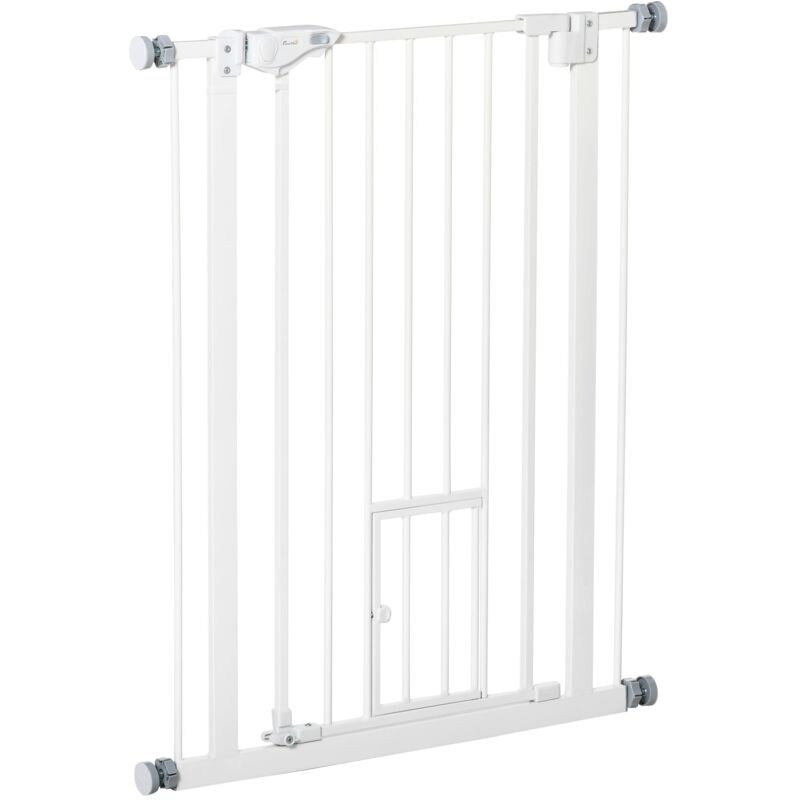foto del prodotto giordanoshop cancelletto di sicurezza per cani con porta piccola montaggio a pressione chiusura automatica 74 80x91,4 cm bianco