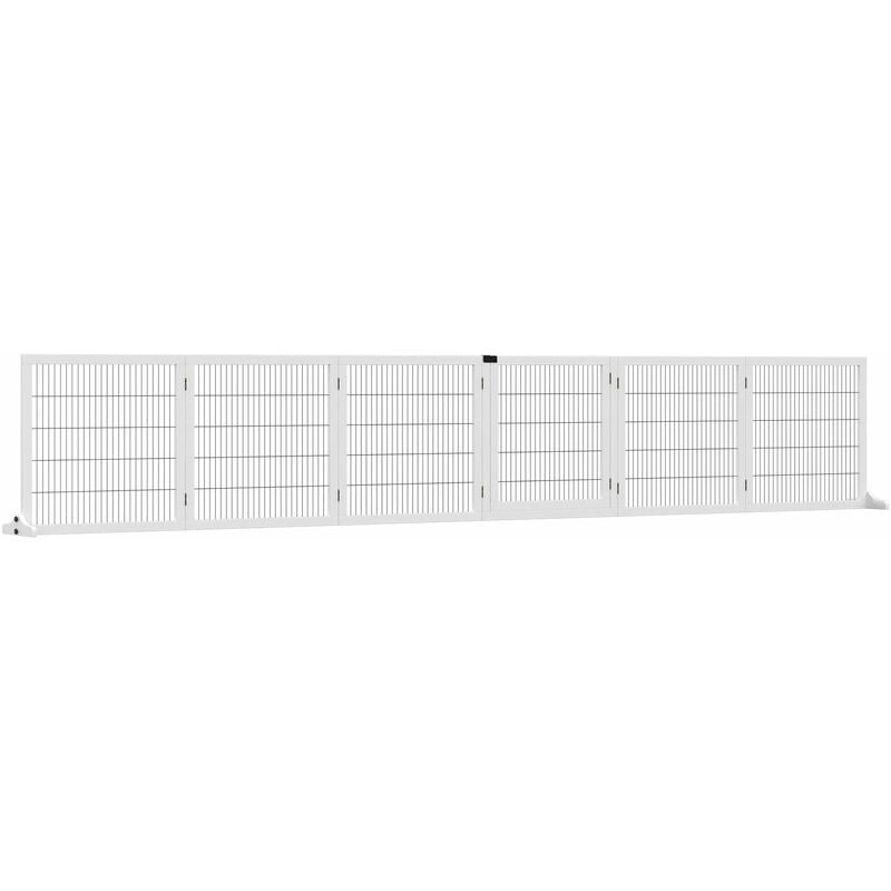 foto del prodotto giordanoshop cancelletto di sicurezza per cani di piccola media taglia 432x36x70 cm 6 pannelli pieghevoli in legno e acciaio bianco