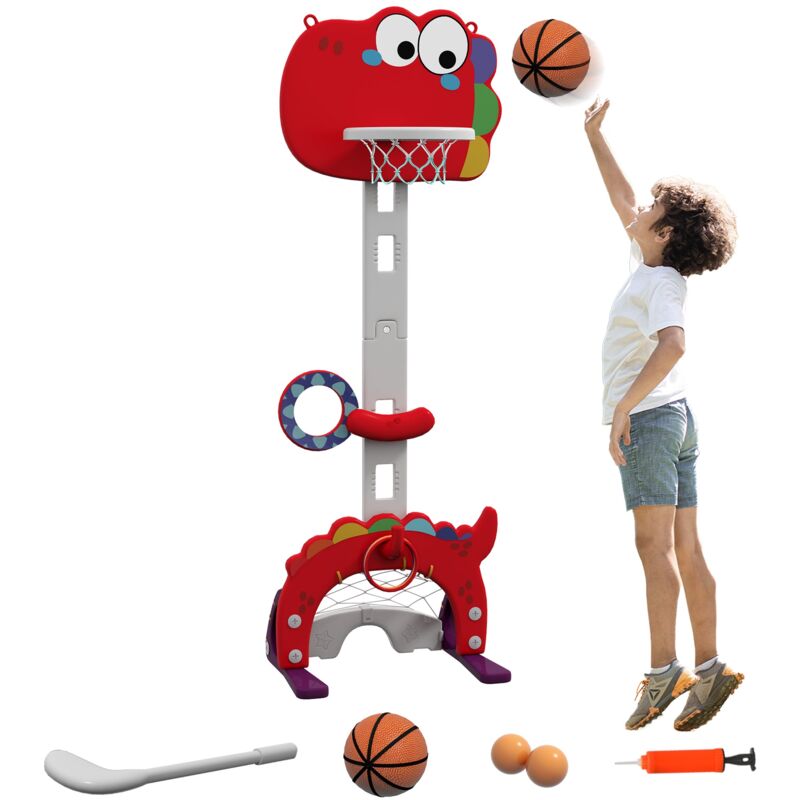 foto del prodotto giordanoshop canestro basket per bambini regolabile 5 in 1 con porta da calcio e golf rosso