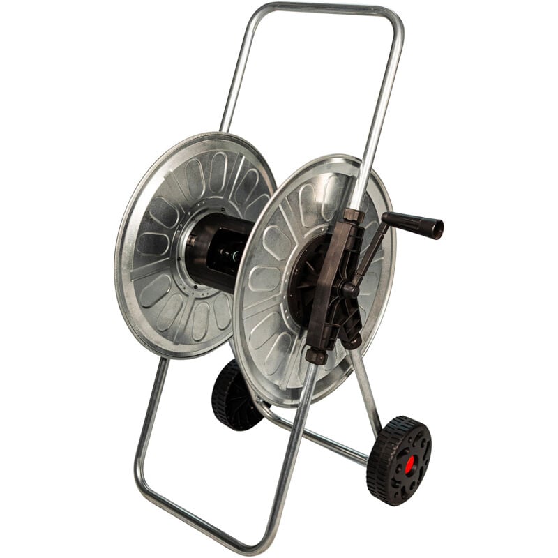 foto del prodotto giordanoshop carrello avvolgitubo manuale con ruote 80 mt tubo 1 2 in acciaio zincato grigio agrati