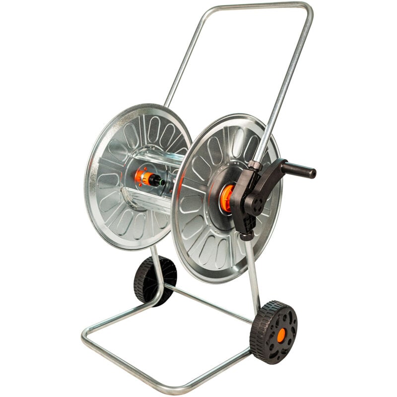 foto del prodotto giordanoshop carrello avvolgitubo manuale con ruote 80 mt tubo 1 2 in acciaio zincato grigio agrati
