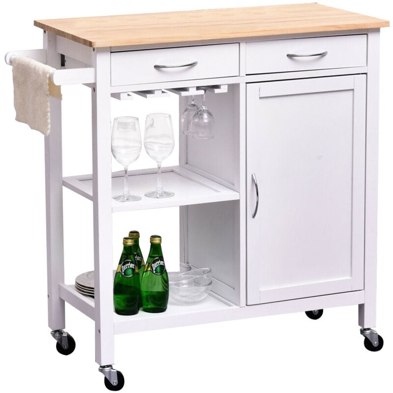 foto del prodotto giordanoshop carrello cucina legno con cassetti mobiletto con anta, ripiani e portabicchieri