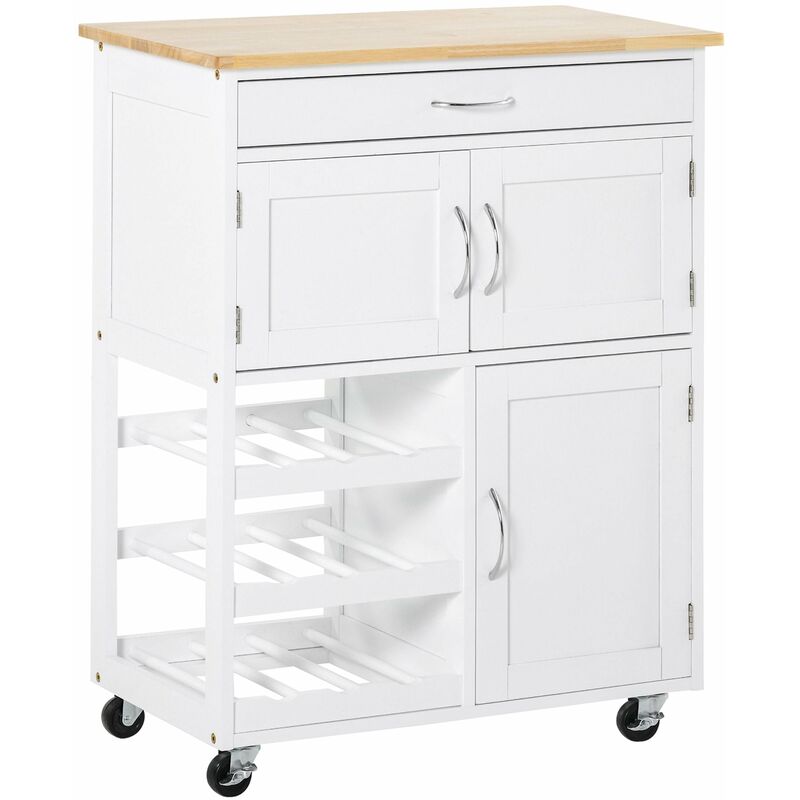 foto del prodotto giordanoshop carrello da cucina 1 cassetto 3 ante 67x37x87 cm in legno bianco
