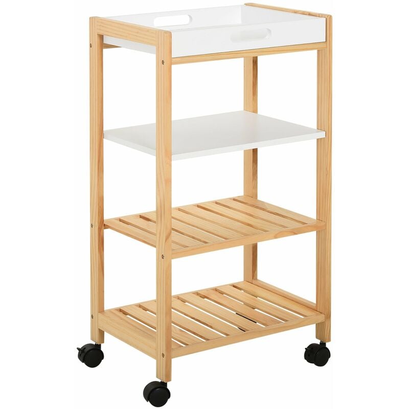 foto del prodotto giordanoshop carrello da cucina 40x30x76 cm in mdf e legno di pino bianco e marrone