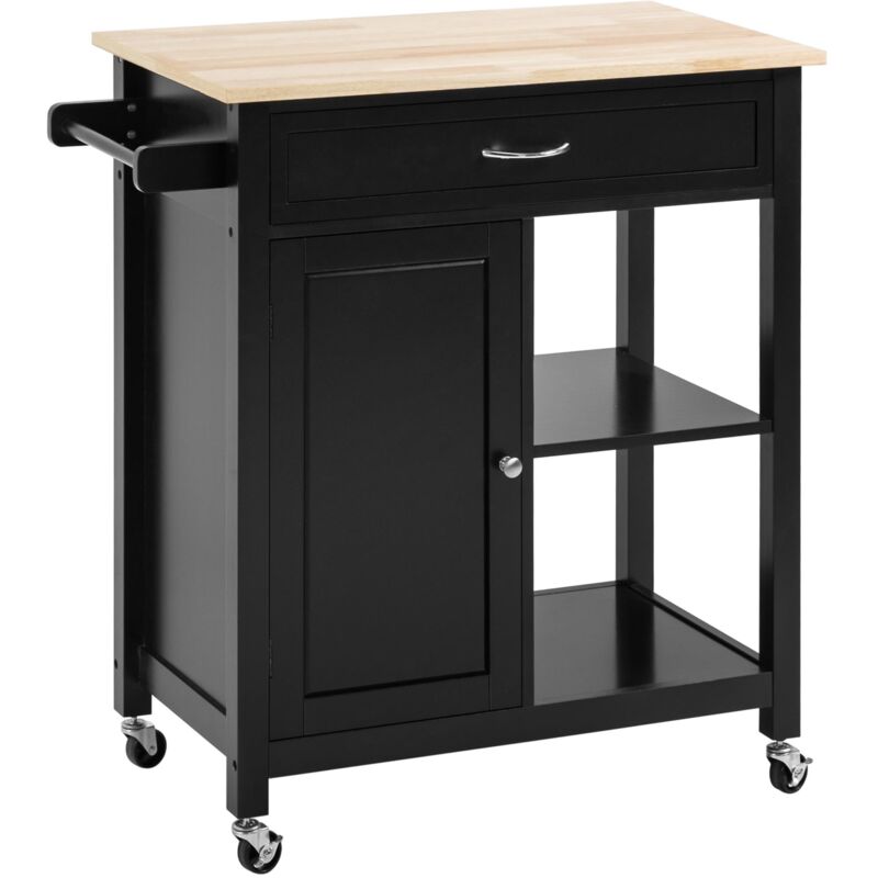 foto del prodotto giordanoshop carrello da cucina 83x45x88 cm 1 cassetto 1 armadietto 2 ripiani in mdf e acciaio nero