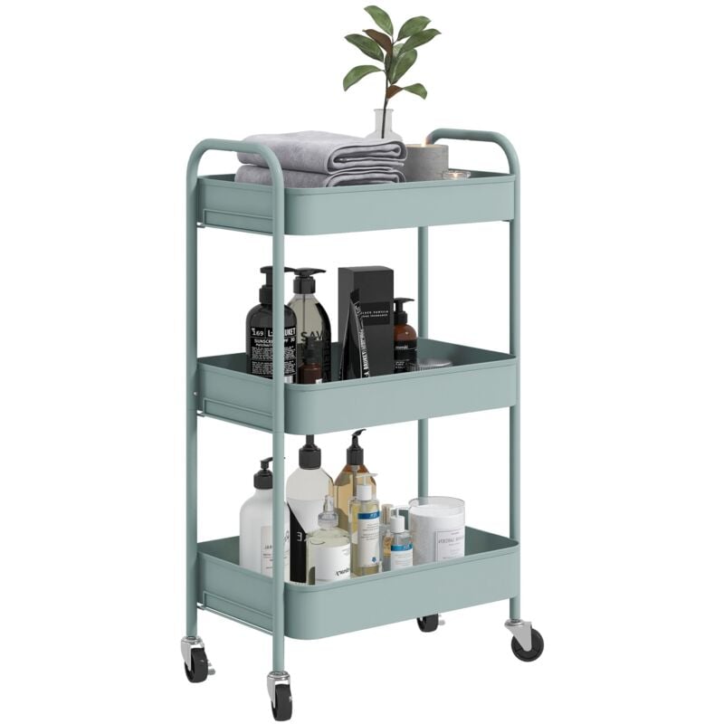 foto del prodotto giordanoshop carrello da cucina a 3 livelli 45x30,6x79 cm in acciaio azzurro