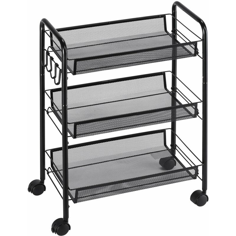 foto del prodotto giordanoshop carrello da cucina a 3 ripiani 41,5x26,5x63 cm in acciaio e polipropilene nero