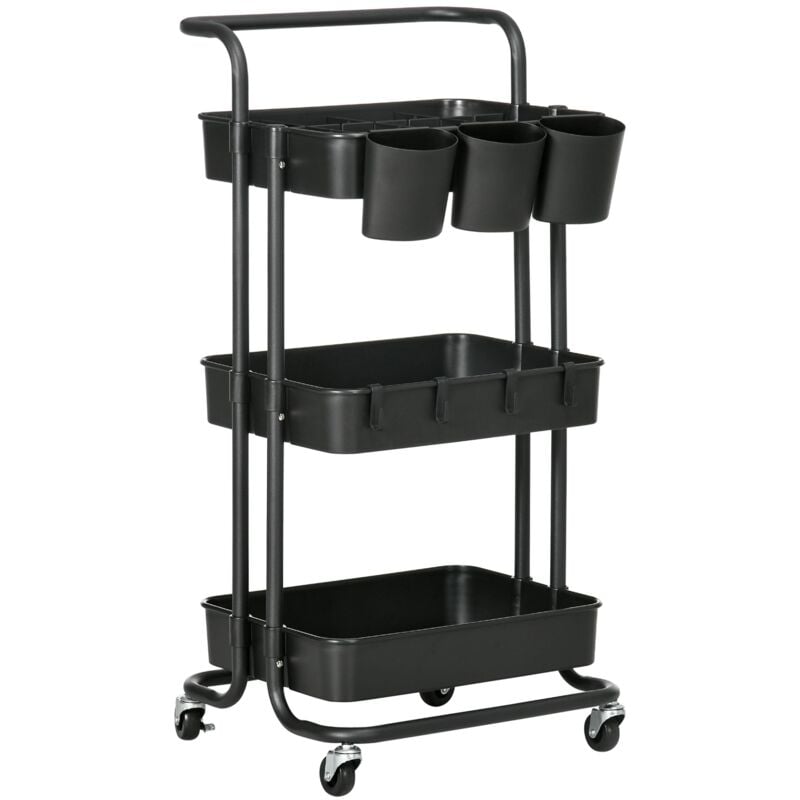 foto del prodotto giordanoshop carrello da cucina multiuso 3 livelli con accessori nero