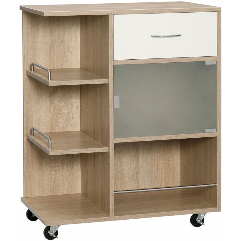 foto del prodotto giordanoshop carrello da cucina portavivande con cassetto 65x39x80 cm ripiani e armadietto in legno acciaio e vetro