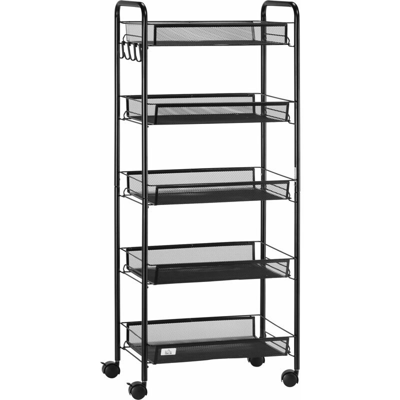 foto del prodotto giordanoshop carrello da cucina salvaspazio a 5 livelli con cestini a rete 45x26,5x106 cm in acciaio nero