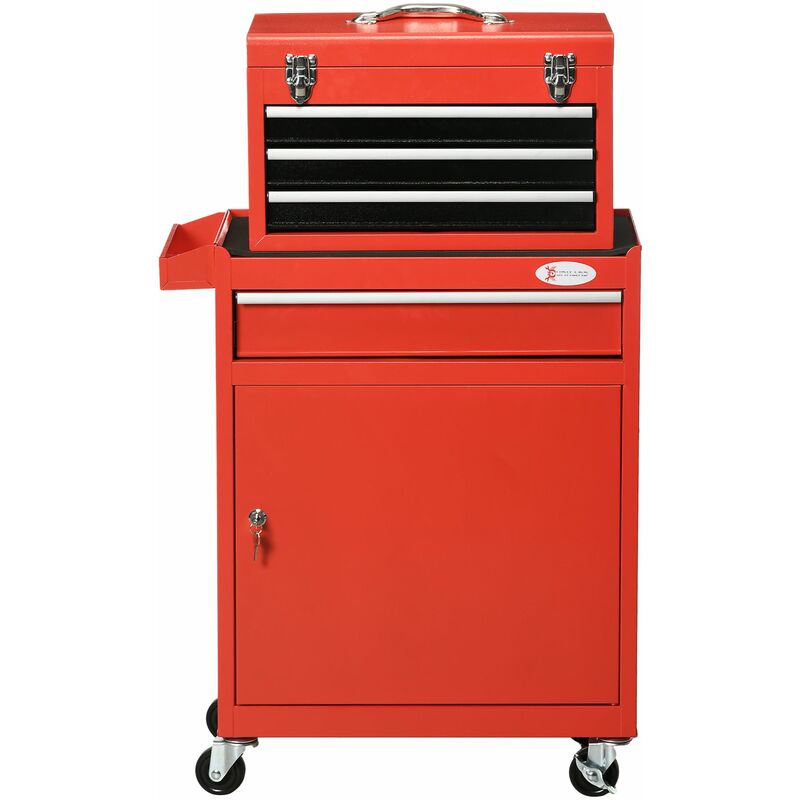 foto del prodotto giordanoshop carrello porta attrezzi 2 in 1 con cassetta rimovibile e armadietto con chiave in acciaio rosso