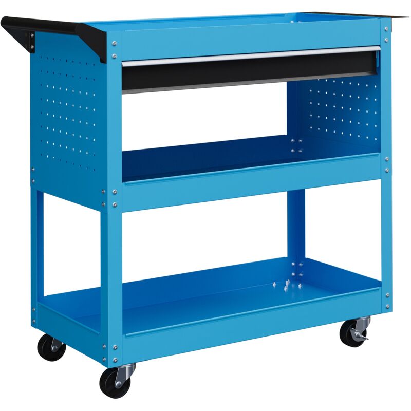 foto del prodotto giordanoshop carrello porta attrezzi con manico laterale 3 ripiani e cassetto 82x35x76 cm in acciaio blu