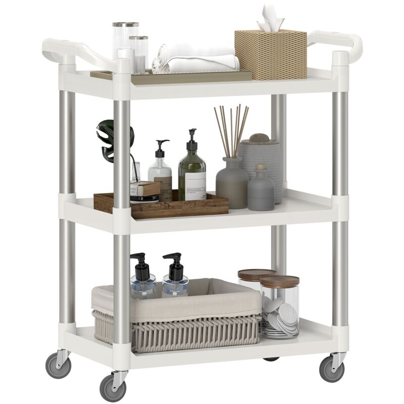foto del prodotto giordanoshop carrello portavivande 3 livelli 88x44x93 cm bianco e argento