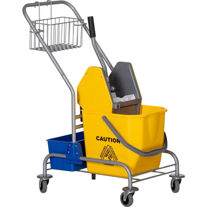 foto del prodotto giordanoshop carrello pulizie professionale con strizzatore secchio 25l e ripiano blu e giallo