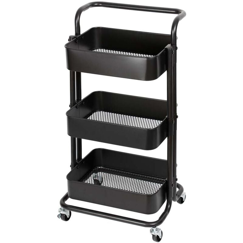 foto del prodotto giordanoshop carrello trolley cucina in metallo 3 ripiani 43x36x85 4 ruote salvaspazio nero