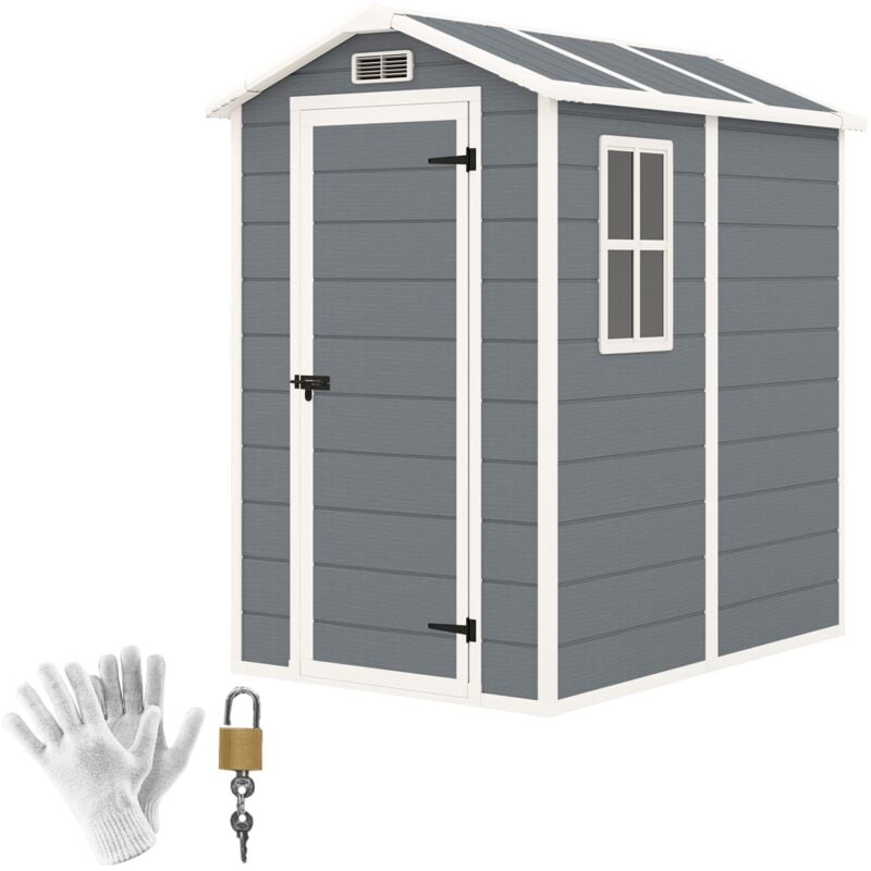 foto del prodotto giordanoshop casetta box da giardino 130x180 cm con pavimento porta con blocco e finestra in resina grigio