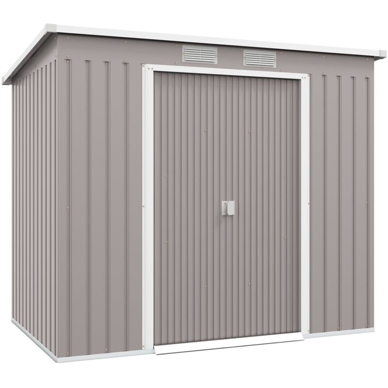 foto del prodotto giordanoshop casetta box da giardino 213x130x172 cm con tetto inclinato 2 ingressi e prese d aria in acciaio zincato grigio