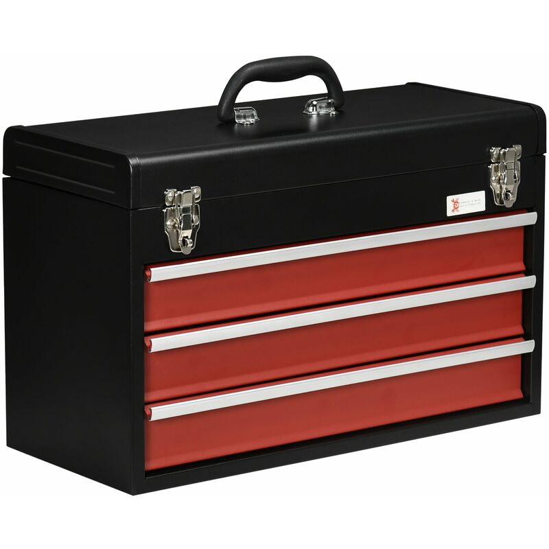 foto del prodotto giordanoshop cassetta porta attrezzi 3 cassetti e vassoio 51x22x32 cm in acciaio rosso e nero