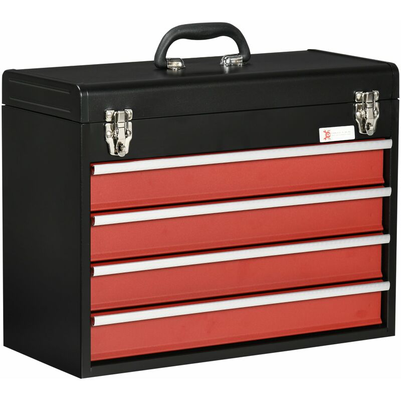 foto del prodotto giordanoshop cassetta porta attrezzi 4 cassetti e vassoio 51x22x39,5 cm in acciaio rosso e nero