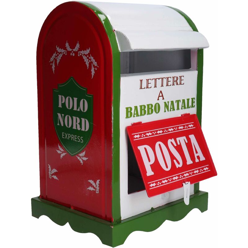 foto del prodotto giordanoshop cassetta posta di babbo natale natalizia 20x22,5xh33 cm in metallo verde bianco