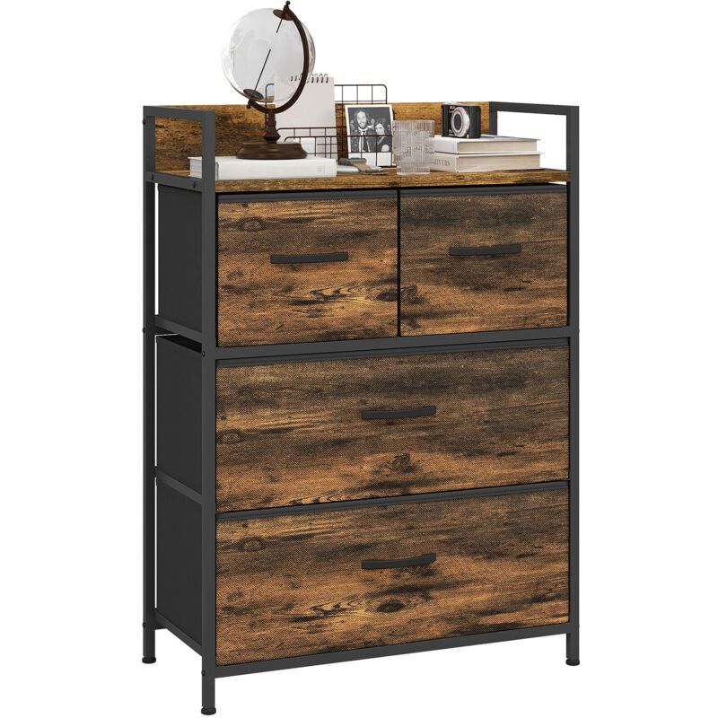 foto del prodotto giordanoshop cassettiera 4 cassetti design industriale 60x29x85 cm in acciaio legno e tessuto marrone e nero