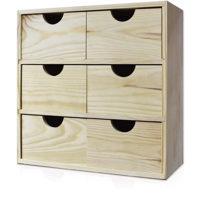 foto del prodotto giordanoshop cassettiera da tavolo 6 cassetti 32x32x14 cm in legno di pino massello naturale