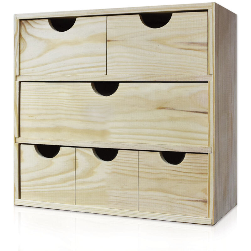 foto del prodotto giordanoshop cassettiera da tavolo 6 cassetti 32x40x14 cm in legno di pino massello naturale