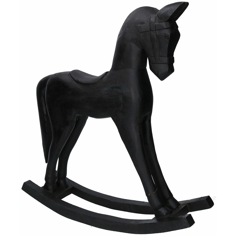 foto del prodotto giordanoshop cavallo a dondolo decorativo in legno nero cm 36x9xh39