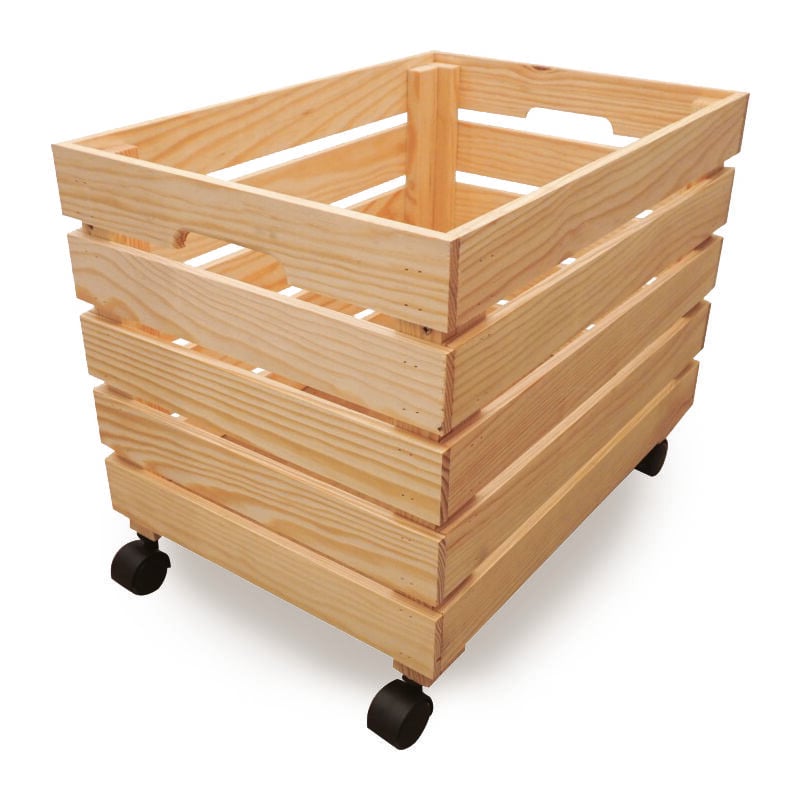 foto del prodotto giordanoshop cesta scatola contenitore con ruote 35x50x35 cm in legno di pino naturale