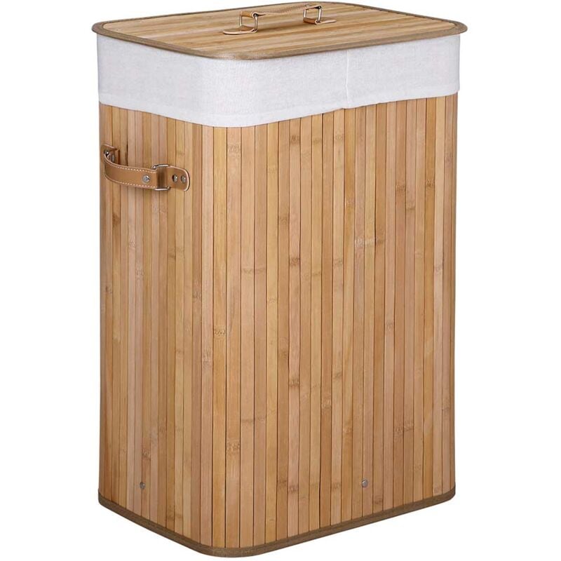 foto del prodotto giordanoshop cesto biancheria sporca pieghevole in bambu e tessuto portabiancheria con manici