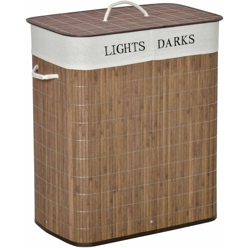 foto del prodotto giordanoshop - cesto per biancheria 2 scomparti 52x32x63 cm con coperchio e maniglie marrone